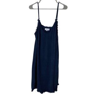 Bella Dahl L Tencel Slip Dress Blue Chambray Raw Hem Made in USA 90s Minimalist